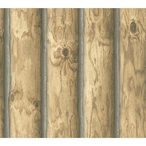 York Wallcoverings Lake Forest Lodge Mountain Logs Removable Wallpaper, Light Brown