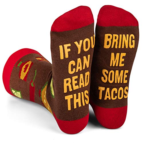 Lavley If You Can Read This, Bring Me... Funny Novelty Socks For Men and Women (US, Alpha, One Size, Regular, Regular, Tacos)
