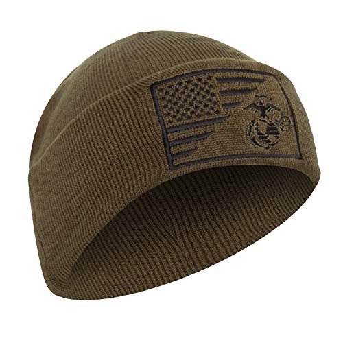 Rothco USMC Eagle, Globe and Anchor/US Flag Deluxe Fine Knit Watch Cap, Coyote Brown
