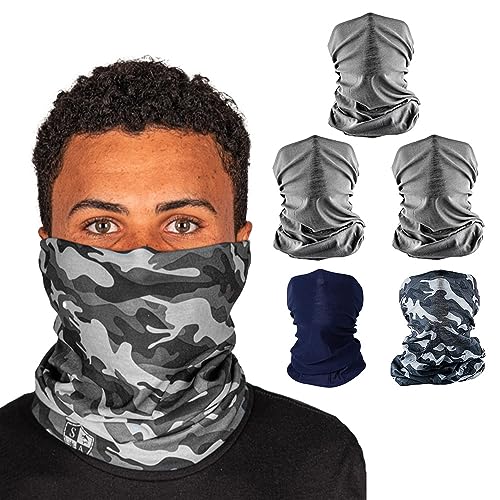 S A Company 5 Pack Face Shields UV 30+, Multipurpose Neck Gaiter, Lightweight, Breathable, Sun and Dust Defense for Outdoors