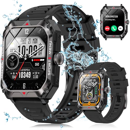 Bgulong Smart Watches for Men Women with Call, Ultra Thin 2.02 in HD Touch Screen, IP68 Waterproof Fitness Tracker Heart Rate Blood Oxygen Monitor 40Days Long Battery Android IOS(with 2 bands)(Black)