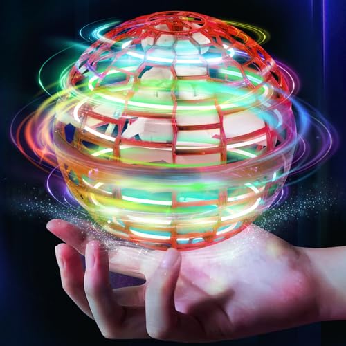 Flying Ball Toy, Globe 360°Rotating Hand Controlled Flying Orb Ball Toys Magic Led Lights Controller Mini Drone Flying Toy Boomerang Fly Spinners for Kids Adults Indoor Outdoor (RED)