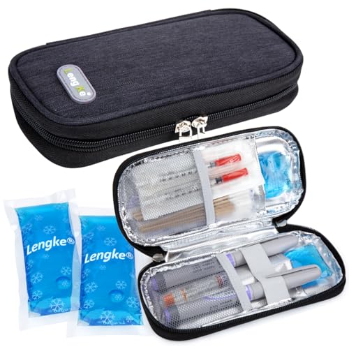 YOUSHARES Insulin Cooler Travel Case - Diabetic Case Insulated Organizer Portable Cooling Bag for Insulin Pen and Medication Diabetic Care Supplies with 2 TSA Approved Ice Pack (Black)