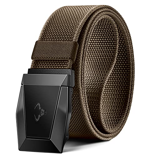 BULLIANT Tactical Belt for Men, Men Stretch Nylon Web Gift Belt 1.5'-Hiking Rigger Military Work-Quick Release(Light Brown,32'-36' Waist Adjustable)
