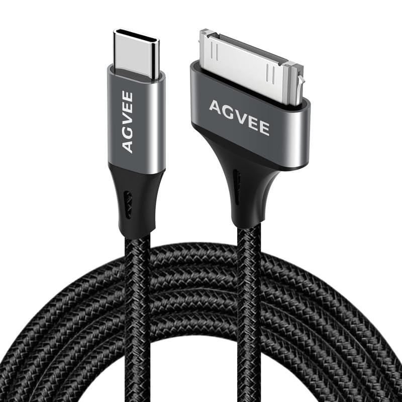AGVEE [2 Pack 3ft USB-C to 30 Pin Cable for Old iPhone 4/4S iPad 1/2/3 iPod, Braided Metal Shell Type-C to 30Pin Adapter Charging Charger Data Cord, Dark Gray