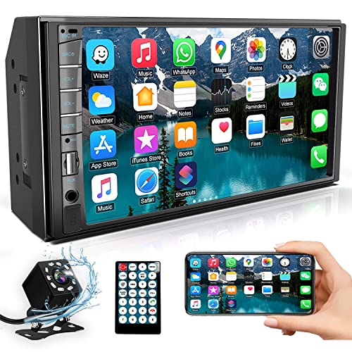 Car Stereo Double Din with Bluetooth 5.1, Car Radio Touchscreen 7 Inch MP5 Player Car Stereo with Backup Camera Bluetooth, Support Mirror Link, FM/SWC/USB/SD/AUX, Car Audio Receivers with Subwoofer