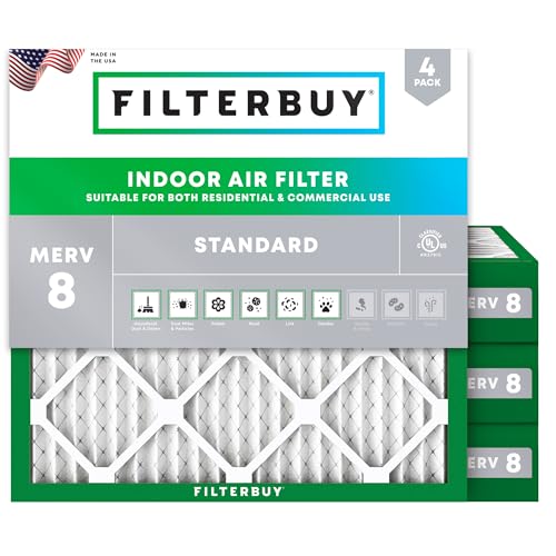 Filterbuy 12x12x4 Air Filter MERV 8 Dust Defense (4-Pack), Pleated HVAC AC Furnace Air Filters Replacement (Actual Size: 11.50 x 11.50 x 3.75 Inches)