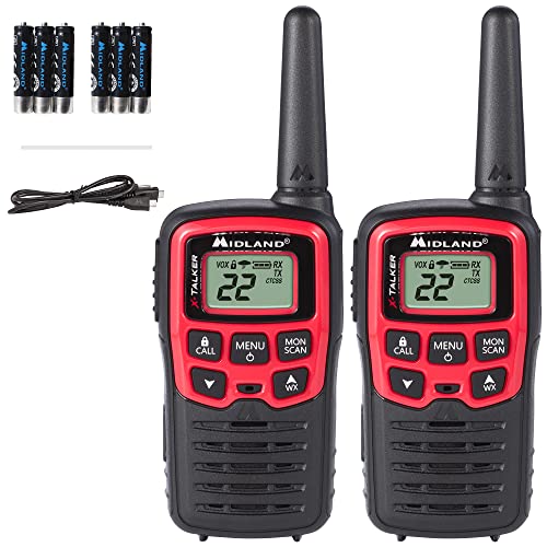 Midland - T31VP - X Talker - 22 Channel FRS Walkie Talkies - Extended Range Two-Way Radios, 38 Privacy Codes, & NOAA Weather Alert - Set of 2 - Black/Red