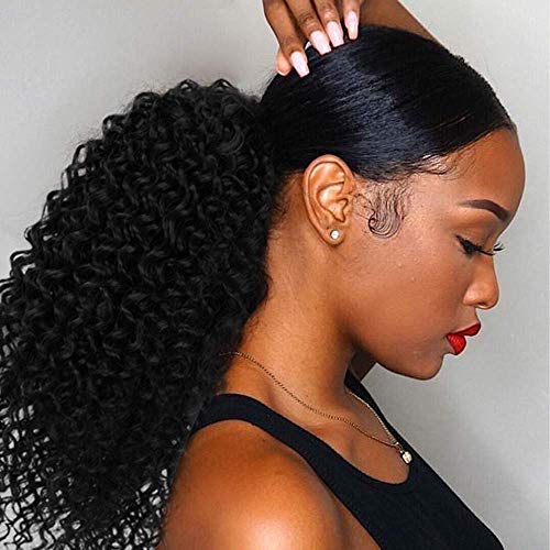 Vigorous Drawstring Curly Ponytail Extension for African Women Short Afro Kinky Ponytail Extension.(1B)