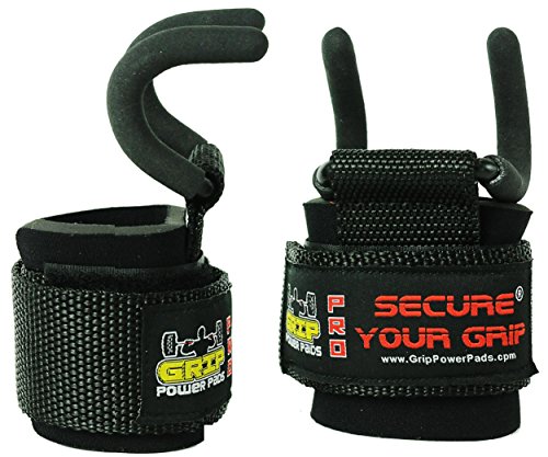 Best Weight Lifting Rod Hooks Heavy Duty Wrist Wraps Power Weight Lifting Training Gym Grips Straps Set of 2 (Black, Men-Wrist Size Large)