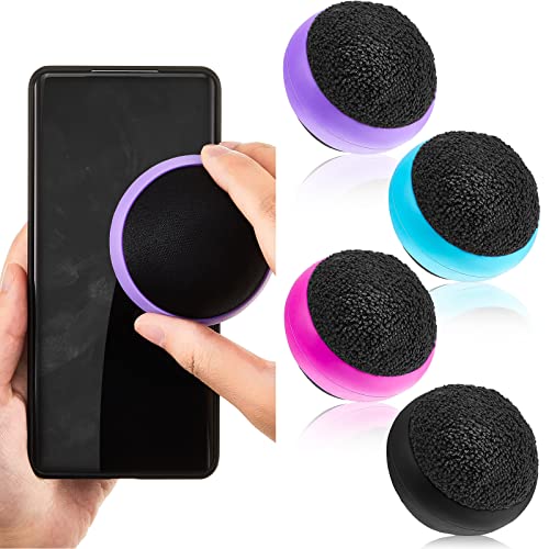 4 Pack Touch Screen Cleaner Balls Phone Cleaning Ball Microfiber Touch Screen Glass Cleaner Cleaning Ball for Computer Laptop Cell Phone Monitor, Black, Blue, Rose Red, Purple