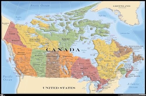 Trends International Canada Map Wall Poster 22.375' x 34', Kids Room