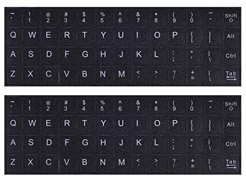 2PCS English Keyboard Stickers, Universal Keyboard Letters Replacement Sticker White Font on Black Background for Computer Laptop Notebook Desktop, Matte English Keyboard Alphabet Stickers