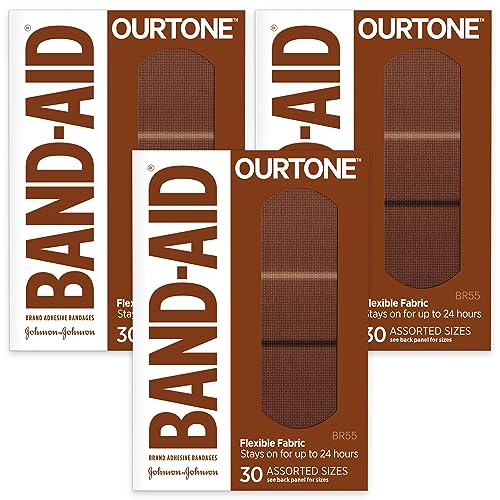 Band-Aid Brand Ourtone Adhesive Bandages, Flexible Protection & Care of Minor Cuts & Scrapes, Quilt-Aid Pad for Painful Wounds, BR55, Assorted Sizes, 30 ct, Pack of 3