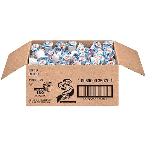 Nestle Coffee Mate Coffee Creamer, French Vanilla, Liquid Creamer Singles, Non Dairy, No Refrigeration, Box of 180