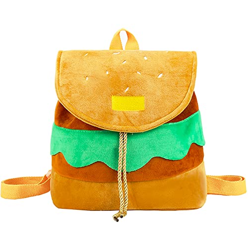 Mewcho Cheeseburger Backpack Funny Novelty Burger Plush Backpack Food purse Mini Y2k Drawstring Cute Hamburger Small Bag Gift for Adults Girls Boys 12.2''