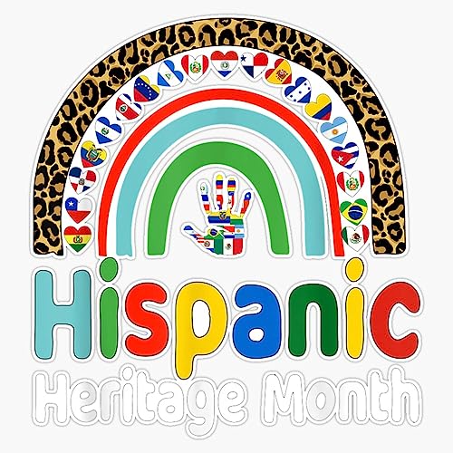 National-Hispanic-Heritage-Month-Rainbow-Tee-Countries-Flags Sticker Vinyl Decal Bumper Sticker 5'