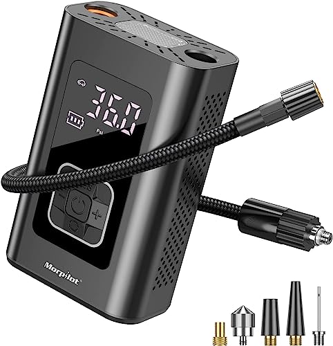 Tire Inflator Portable Air Compressor, Morpilot Electric Air Pump for Car with 6000mAh Battery, Cordless Bike Pump, Tire Pump with Pressure Gauge 150PSI LED Light for Car Motor bicycle Ball