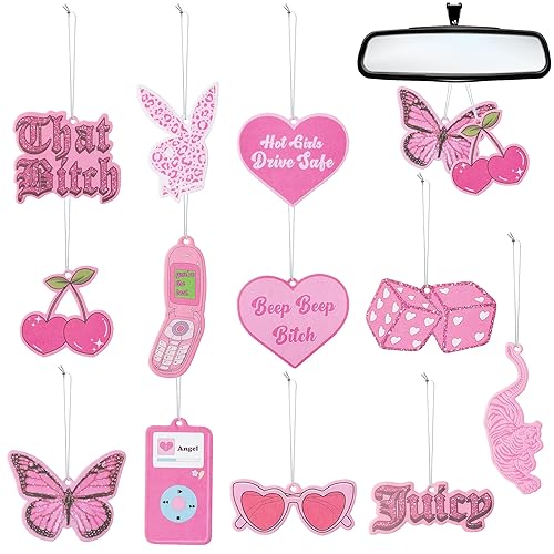 ANGOLIO 12Pcs Y2k Beep Beep Bitch Pink Car Air Freshener Incense Chips Scented Ornament Funny Words 12 Styles and 6 Different Scents Ornament Vent Decoration Aromatic for Party Supplies