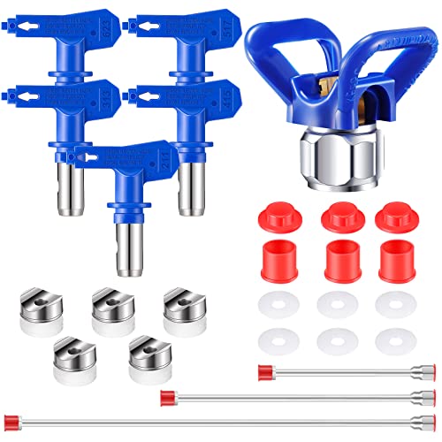 9 Pieces Paint Sprayer Airless Reversible Spray Tip Nozzles Paint Spray Tips Airless Sprayer Nozzles and Airless Sprayer Gun Tip Extension with Red Guard Pole Rod and Paint Sprayer Tips