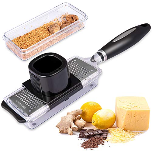 Ginger Grater Tool with Handle Lemon Zester with Catcher Premium Stainless Steel Mini Grater with Container Nutmeg Grinder Garlic Grater