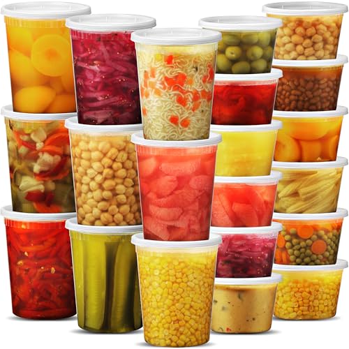 JoyServe Deli Food Containers with 54 Lids - (48 Sets) 24-32 Oz Quart Size & 24-16 Oz Pint Size For Airtight Takeout Meal Prep Storage, BPA-Free, Dishwasher, Microwave Safe
