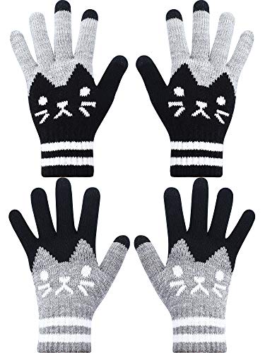 SATINIOR 2 Pairs Winter Warm Touch Screen Gloves Knit Gloves Phone Touch Gloves (Grey, Black)
