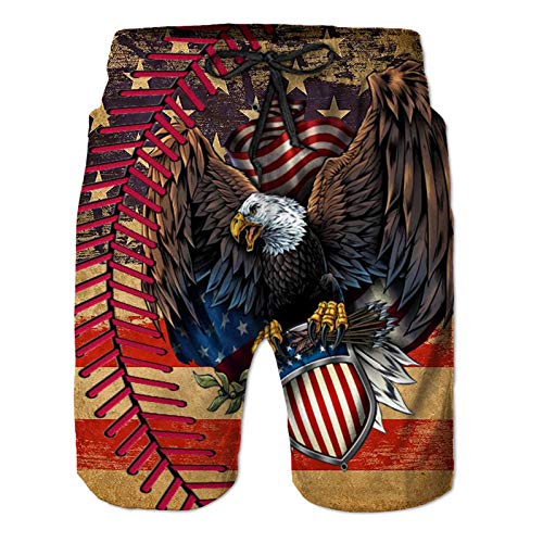Men's Swim Trunks Vintage Eagle American Flag Baseball Quick Dry Swimwear for Men Athletic Shorts with Pocket X-Large