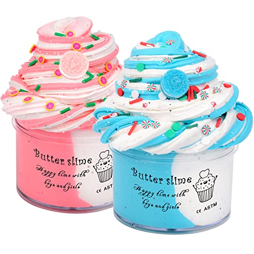 2 Pack Cake Butter Slime Kit, Scented Putty Slime Supplies for Kids Party Favors, Soft and Non-Sticky, Stress Relief Toy for Girls Boys Education, Party Favor, Gift and Birthday