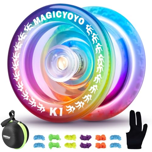 MAGICYOYO Responsive YoYo K1-Plus for Kids Beginners with Yoyo Storage Bag + 12 Yoyo Strings and Yo-Yo Glove Gift (Blue Pink Yellow)