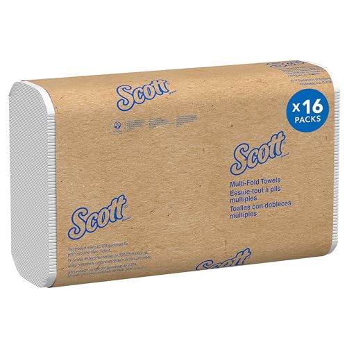 Scott Multi-Fold 2-Ply Towels, 9 1/2' x 9 3/8', White, 250 Sheets Per Sleeve, 16 Sleeves Per Carton
