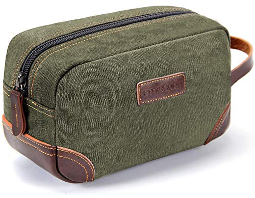 emissary Men's Leather and Canvas Travel Toiletry Bag, Dopp Kit for Men, Travel Bathroom Shaving Kit, Travel Kit Small Bags for Men, Shaving Bag for Travel (Dark Green)