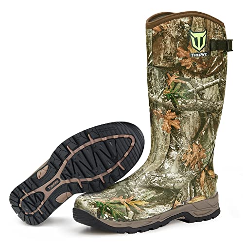TIDEWE Rubber Hunting Boots, Waterproof Insulated Realtree Edge Camo Warm Rubber Boots with 7mm Neoprene, Durable Outdoor Hunting Boots for Men (Size 11)