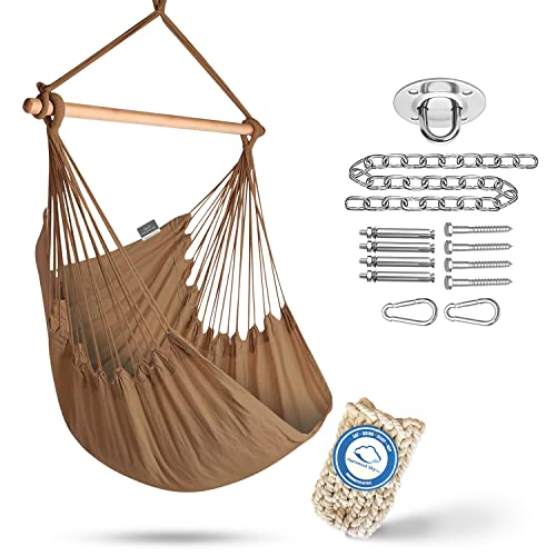 Hammock Sky XXL Hammock Chair Swing - Perfect for Patio, Porch, Bedroom, Backyard, Indoor & Outdoor - Includes Hanging Hardware + Portable Cup Holder (Iced Coffee)