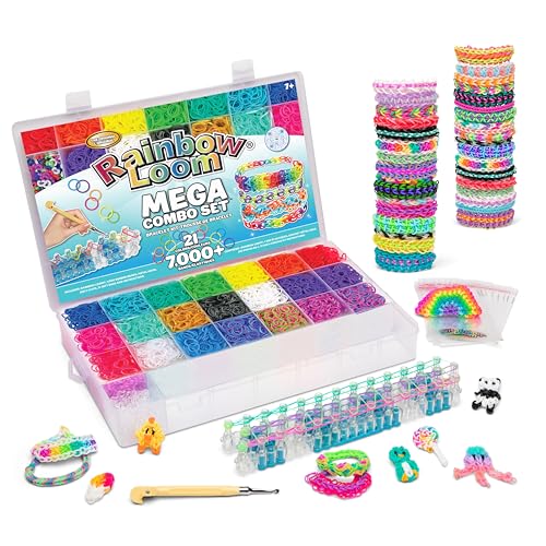 Rainbow Loom MEGA Combo Set, Features 7000+ Colorful Rubber Bands, 2 Step-by-Step Bracelet Instructions, Organizer Case, Great Gift for Kids 7+ to Promote Fine Motor Skills (Packaging May Vary)