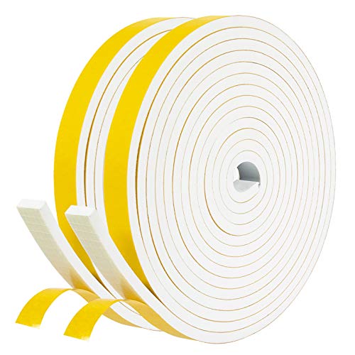 fowong Weather Stripping Door Seal 26 Feet, 1/2 Inch Wide X 1/4 Inch Thick, High Density Foam Tape Roll Neoprene Rubber Adhesive Weatherstrip Door Seal, Window Insulation, 2 Rolls X 13 Ft Each