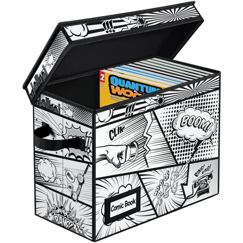 REDSHELL Comic Book Storage Box with Attached Lid, Collapsible Fabric Storage Bins with Handles 15' X 7.8' X 12', Toy Storage Bins with Lable Slot - Comic Book Bags and Boards with Pattern(1 Pack)