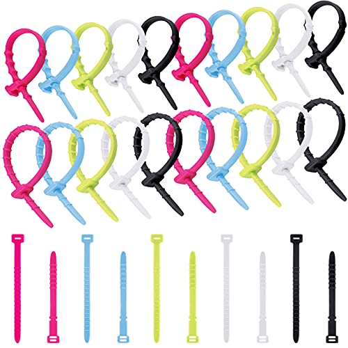 50 Pieces 2 Sizes Reusable Silicone Cable Twist Ties, Bread Tie, Reusable Fastening Rubber Wires Ties, Silicone Management Ties Cord Organizer for Car Home Office (Multi Color)