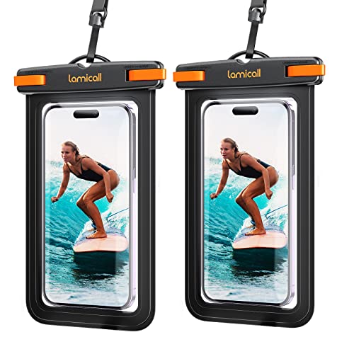 Lamicall Waterproof Phone Pouch Case - [2 Pack][Easy Lock & Heavy Duty] IPX8 Water Proof Cell Phone Dry Bag for iPhone 14 13 12 11 XS XR X Pro Max Plus Mini, S22 S21 Ultra, more 4-7' Cellphones, Black