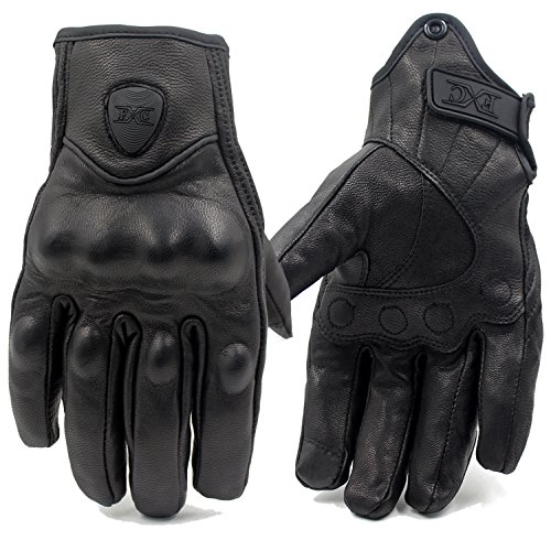 FXC Touch Screen Full Finger Black L Motorcycle Leather Gloves Men's Premium Protective Motorbike