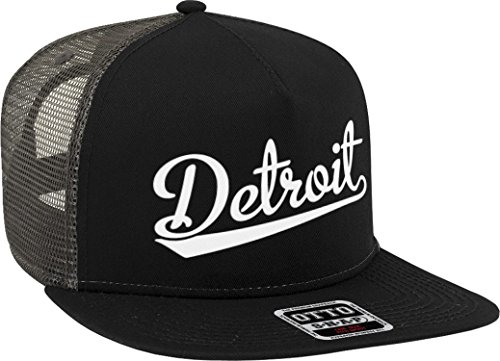 NOFO Clothing Co Detroit Script Baseball Font Snapback Trucker Hat, Black/Charcoal Grey
