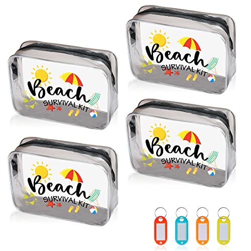 BAPHILE 4Pcs Beach Survival Cosmetic Bag for Women Girl,Clear Toiletry Bag Waterproof Clear Makeup Cosmetic Bags Travel Bag Carry On Pouch Beach Gift for Travel Vacation Organization
