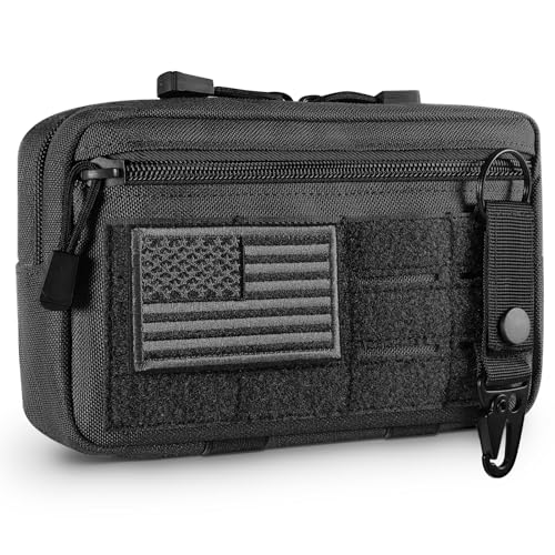 FRTKK Tactical Molle Admin Pouch Utility Laser Cut EDC Tool Pouch Bag Horizontal Modular Pouches Include US Flag Patch and Keychain (Black)