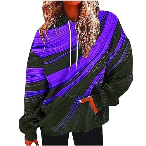 KSODFNXH Oversized Hoodies for Women Casual Patchwork Color Long Sleeves Tops with Pockets Comfy Drawstring Sweatshirts