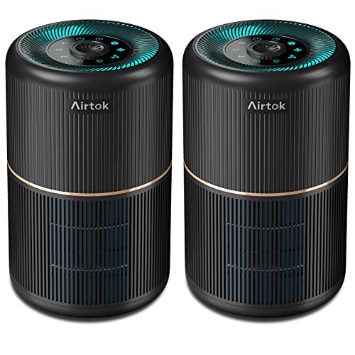 AIRTOK 2 Pack Air Purifier for Home Bedroom, Office Desktop Air Cleaners with 12pcs Fragrance Sponge, H13 HEPA Filter, 4 Stage Filtration up to 376 sqft Black Available for California