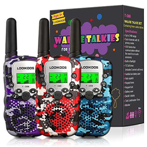 LOOIKOOS Walkie Talkies for Kids, 3 KMs Long Range 2 Way Radio Toys for Boys and Girls Walky Talky Gifts 3 Pack