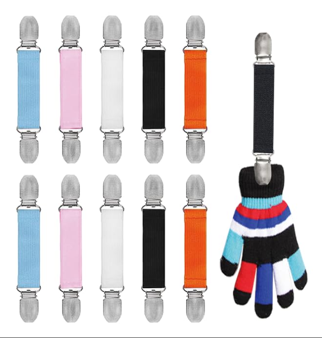 Adjustable Mitten Clips, Elastic Winter Glove Clips Dress Hat Coats Cinch Sweater Cardigan Shawl Clips for Kids Toddlers Babies and Adults 10 Pcs