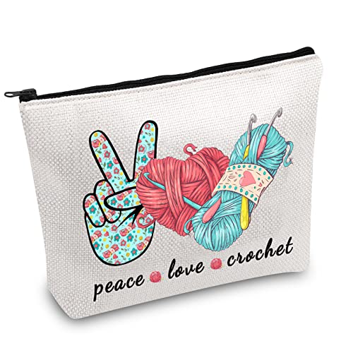 JXGZSO Knitting Project Bag Weaver Storage Bag Peace Love Crochet Makeup Bag With Zipper Knitter Gift
