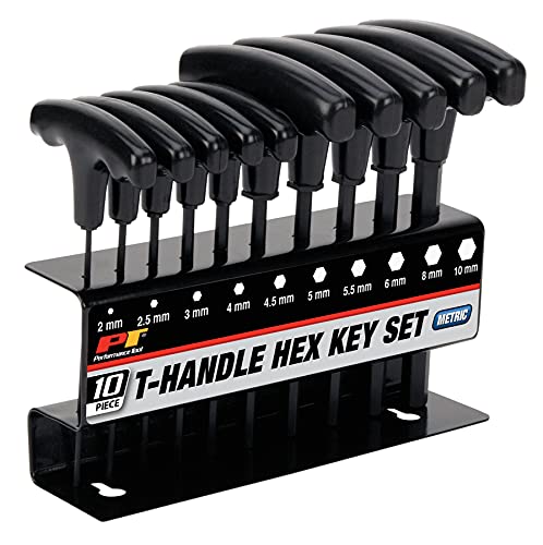 Performance Tool W80275 10-Piece Metric T-Handle Allen Wrench Set, Long Arm Hex Key Wrench Set