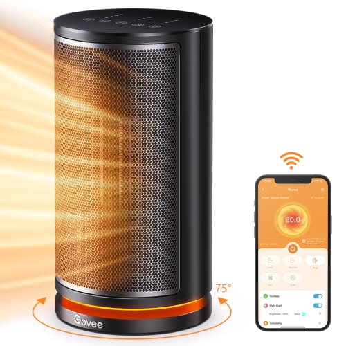 Govee Smart Space Heater for Indoor Use, 75°Oscillating Portable Ceramic Electric Heater with Thermostat, App & Voice Remote, Auto Modes, 24H Timer, Overheating & Tip-Over Protection Heat for Office
